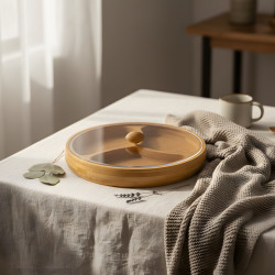 Wooden Three-Section Serving Platter with Acrylic Lid Small